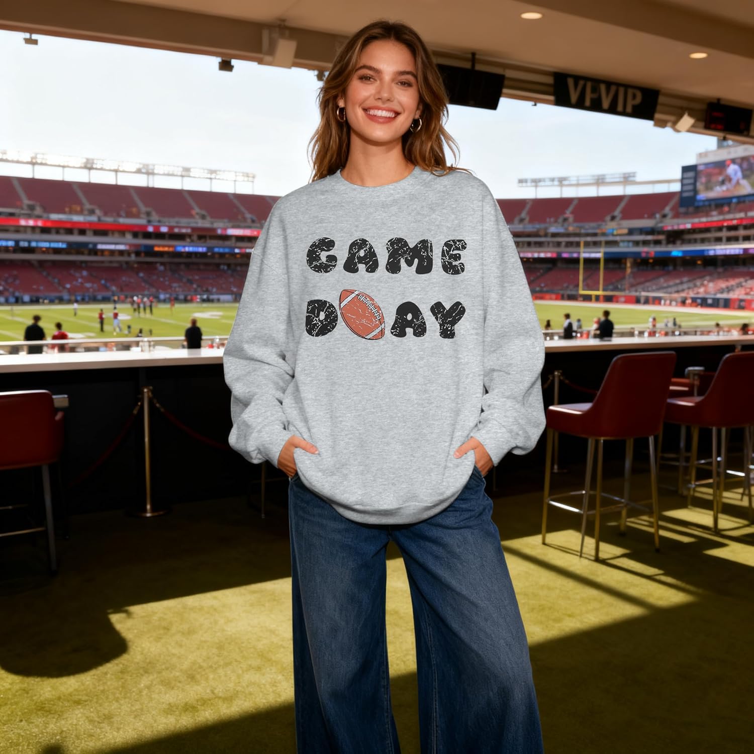 MOUSYA Game Day Sweatshirt Women Football Mom Sweatshirts Oversized Football Season Pullover Sunday Funday Long Sleeve Tops - Image 2
