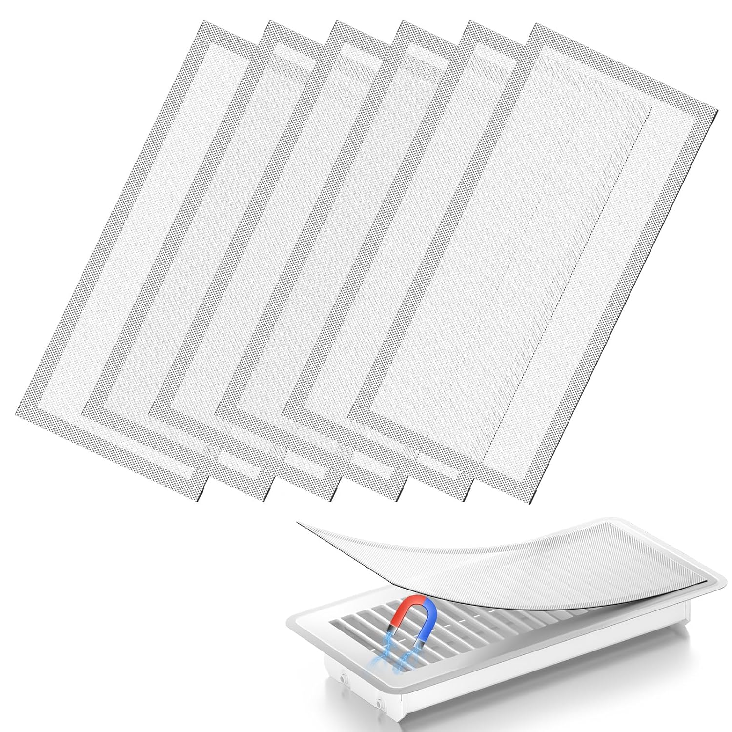 Hon&Guan Floor Vent Covers, Strong Magnetic Vent Mesh Air Vent Filters, 4x10'' PVC Floor Register Vent Screens for Home Floor/Wall/Ceiling Catch Debris Hair Dust (6PCS)
