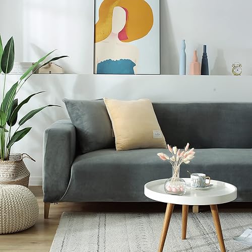 Miniatura 8 de TOPCHANCES Funda de sofá de terciopelo grueso, funda elástica para sofá con correas elásticas antideslizantes, funda protectora de muebles, funda