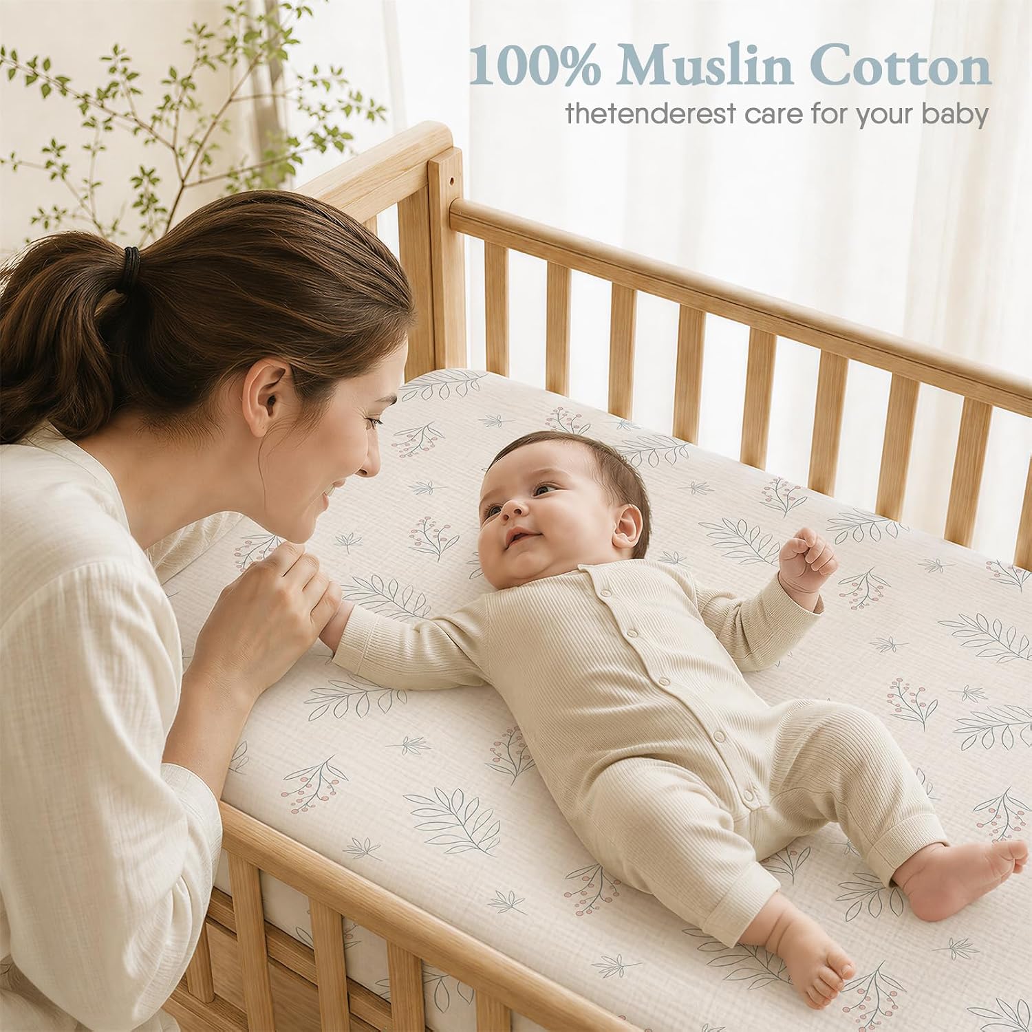 Organic Muslin Fitted Crib Sheet for Baby – Soft & Breathable – 2 Pack