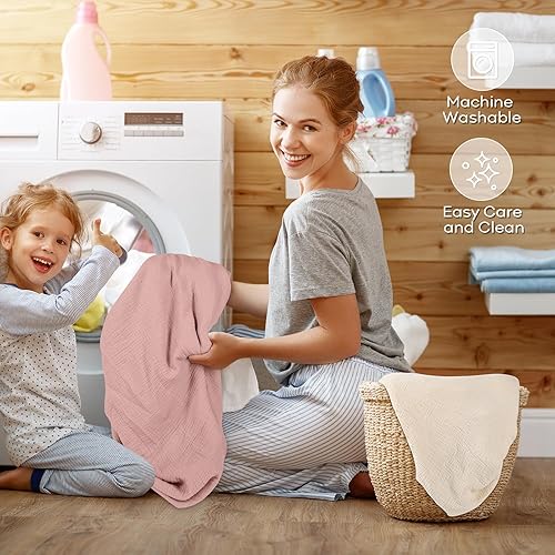 Miniatura 6 de Yoofoss Juego de 2 sábanas de muselina para cuna, para niños y niñas, 100% algodón, suaves y transpirables, para colchón estándar de cuna y colchón