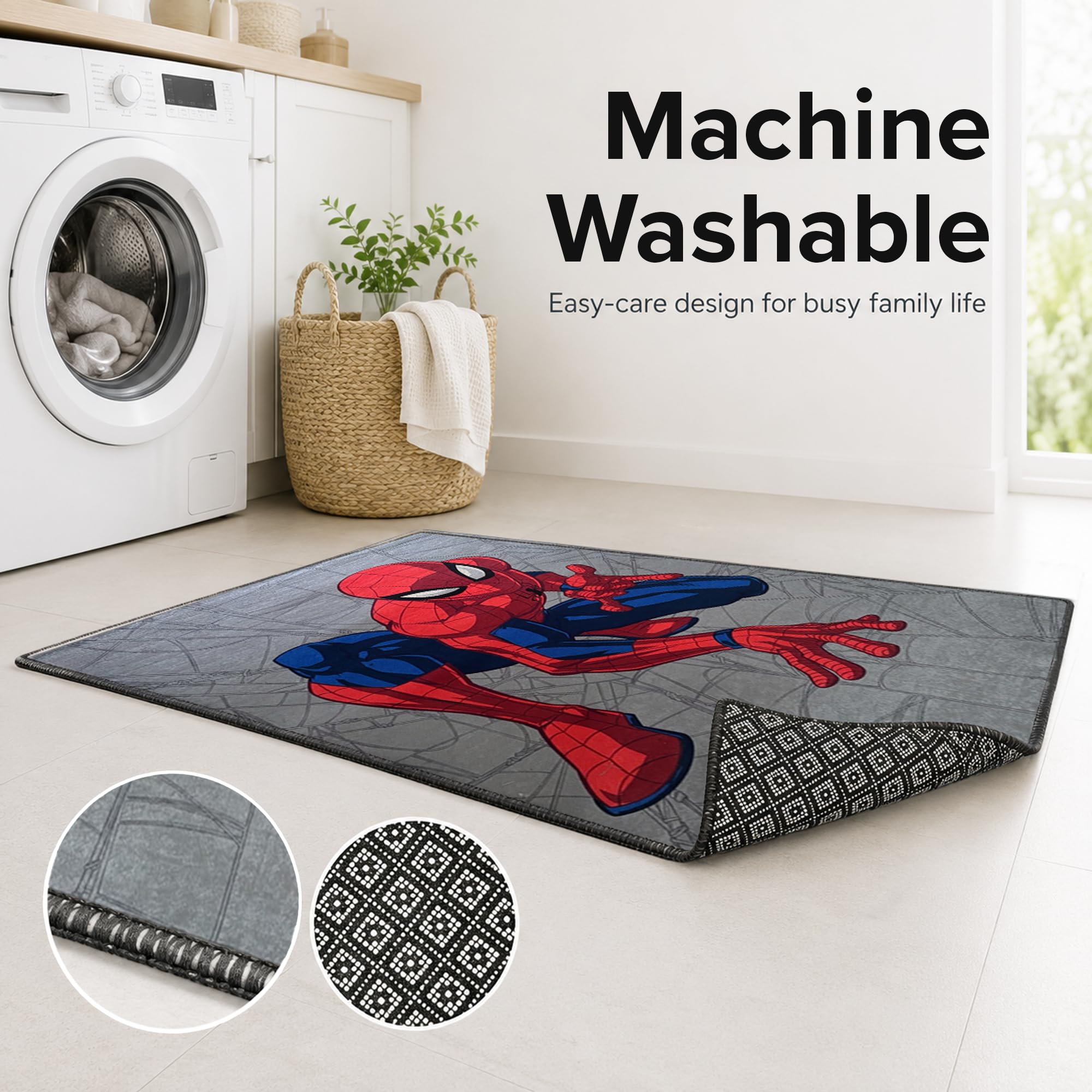 Disney Home Tapis pour Enfants, Tapis de Jeu sous Licence Officielle pour Chambre d'enfant, Salle de Jeux, Tapis de Jeu antidérapant et Lavable en Machine, Tapis Spiderman, 80x120cm