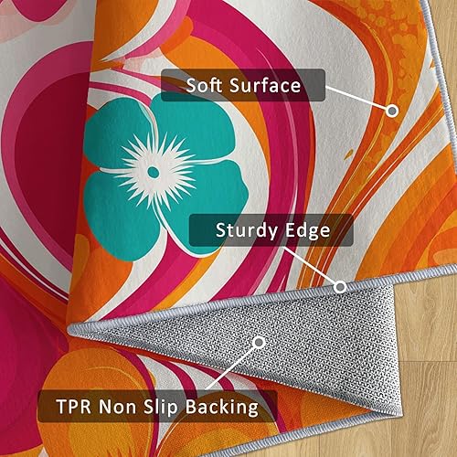 Miniatura 7 de 70s Rug 5x7 Rugs Textured Abstract Floral Area Rug Washable, Retro Themed Carpet Home Room Decor Rugs for Living Room Bedroom Kitchen Dorm Classroom