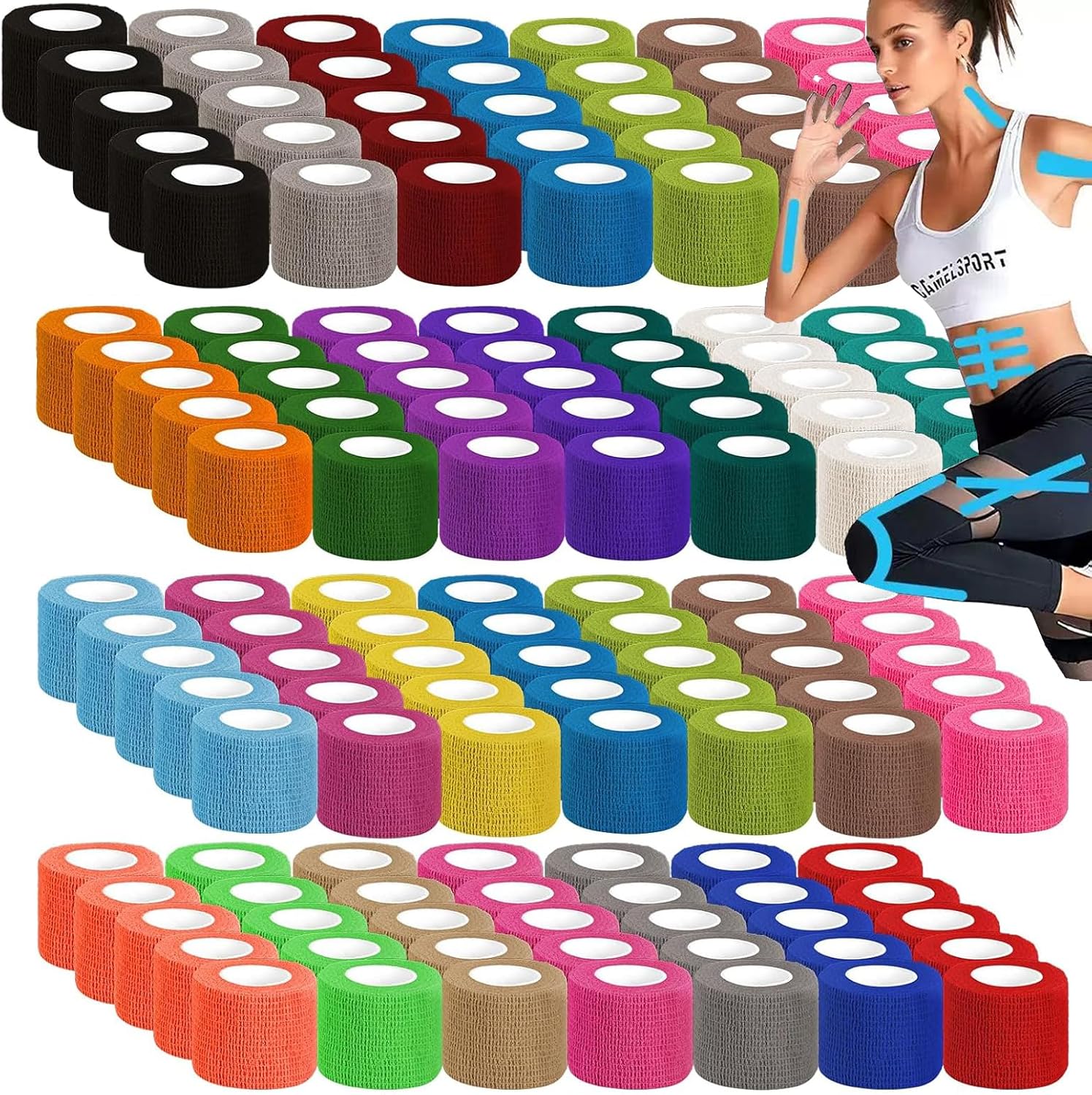 120 Pack Colorful Self Adhesive Bandage Wrap Bulk 2 Inch x 5 Yards 24 Colors Cohesive Bandage,Vet Wrap Breathable Elastic Self-Adherent Tape for Stretch Athletic Sports Wrist Ankle Dogs Pet Vet Wrap