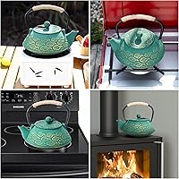 Vista 5 de Tetera de hierro fundido, tetera japonesa con infusor para hojas sueltas, tetera para estufa de té, cubierta segura con interior esmaltado