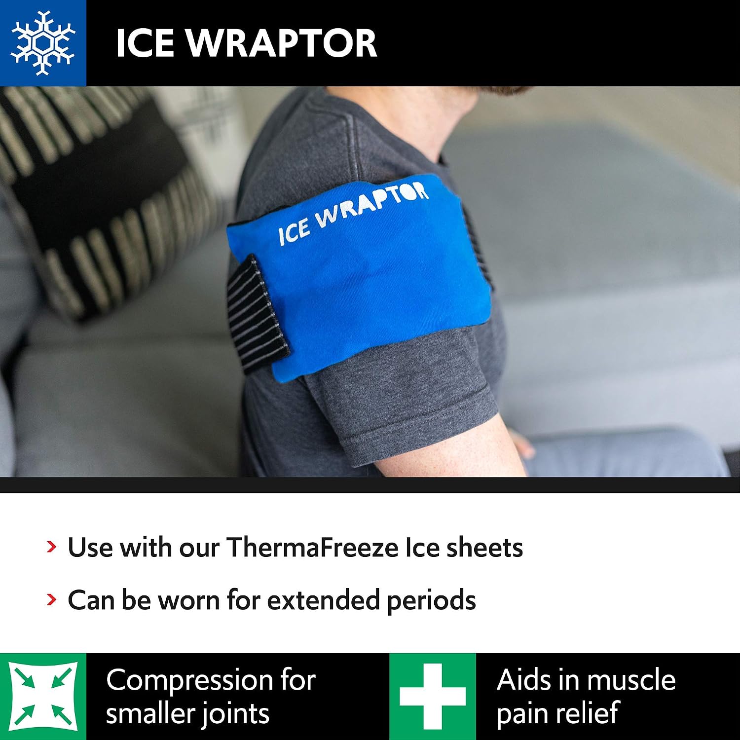 Ice Wraptor Compression Ice Wrap for Ice Packs or Reusable Ice Sheets up to 5x10”- for Joint Pain, Pain Relief, Fits Any Body Part, Compression Wrap