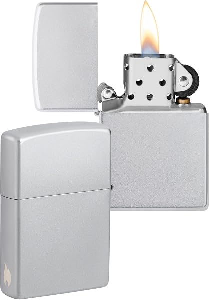 Zippo Encendedor a Prueba de Viento - Diseño de Llama - Cromo Satinado - Recargable - Reutilizable - Diseño a Prueba de Viento - Caja de Regalo Hecho en EEUU - Exclusivo en Amazon - 1