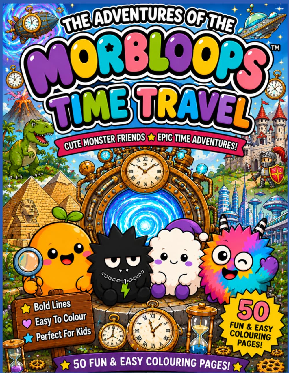 The Adventures of the Morbloops™ Time Travel: 50 Fun & Easy Colouring Pages | Cute Monster Friends on Epic Time Travel Adventures for People of All ages