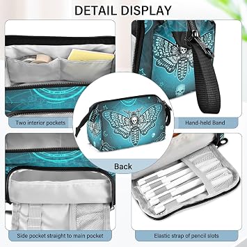 Large Pencil Case for Girls Boys Skull Butterfly Pencil Bag for Secondary School Supplies Office Stationery Organised Pencil Pouch for Kids Teen Student Women