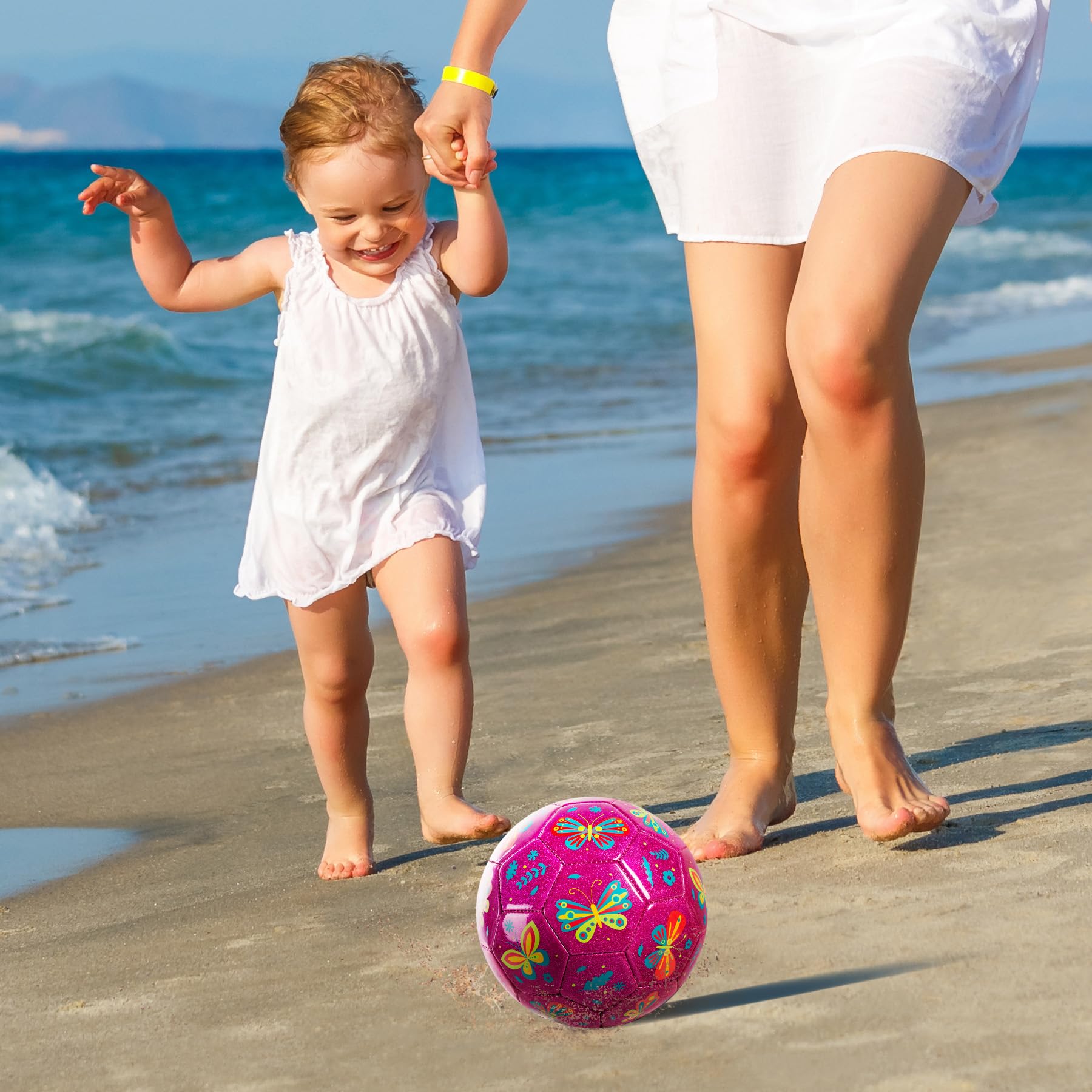 U&C Planet Ballon de Football Size 3 pour Enfants âgés de 3 à 8 Ans Motif Papillon Rose Vif Brillant Comprend Une Pompe à Main et Un Sac en Filet