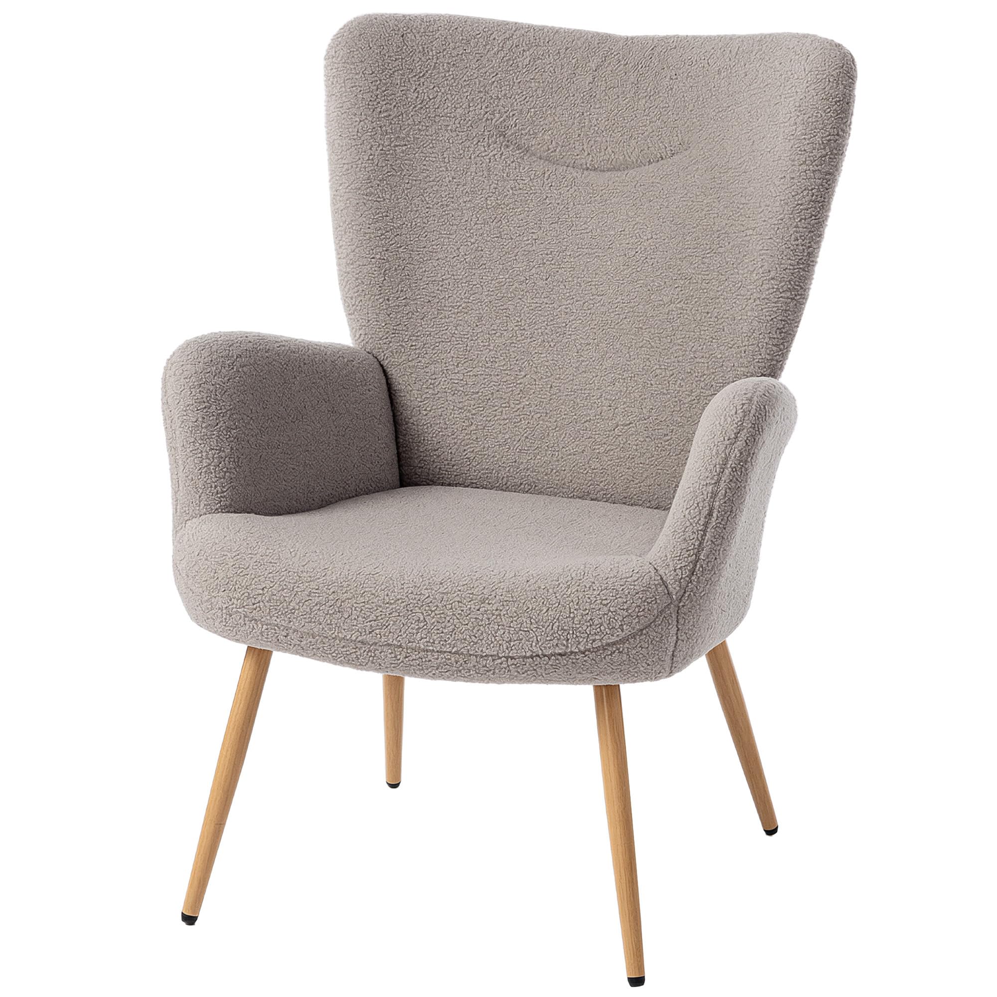 HOMCOM Sillón tapizado en Tela Boucle con Estructura de Acero Gris | Sillón de acento, respaldo alto, reposabrazos, para salón, dormitorio, rincón de lectura