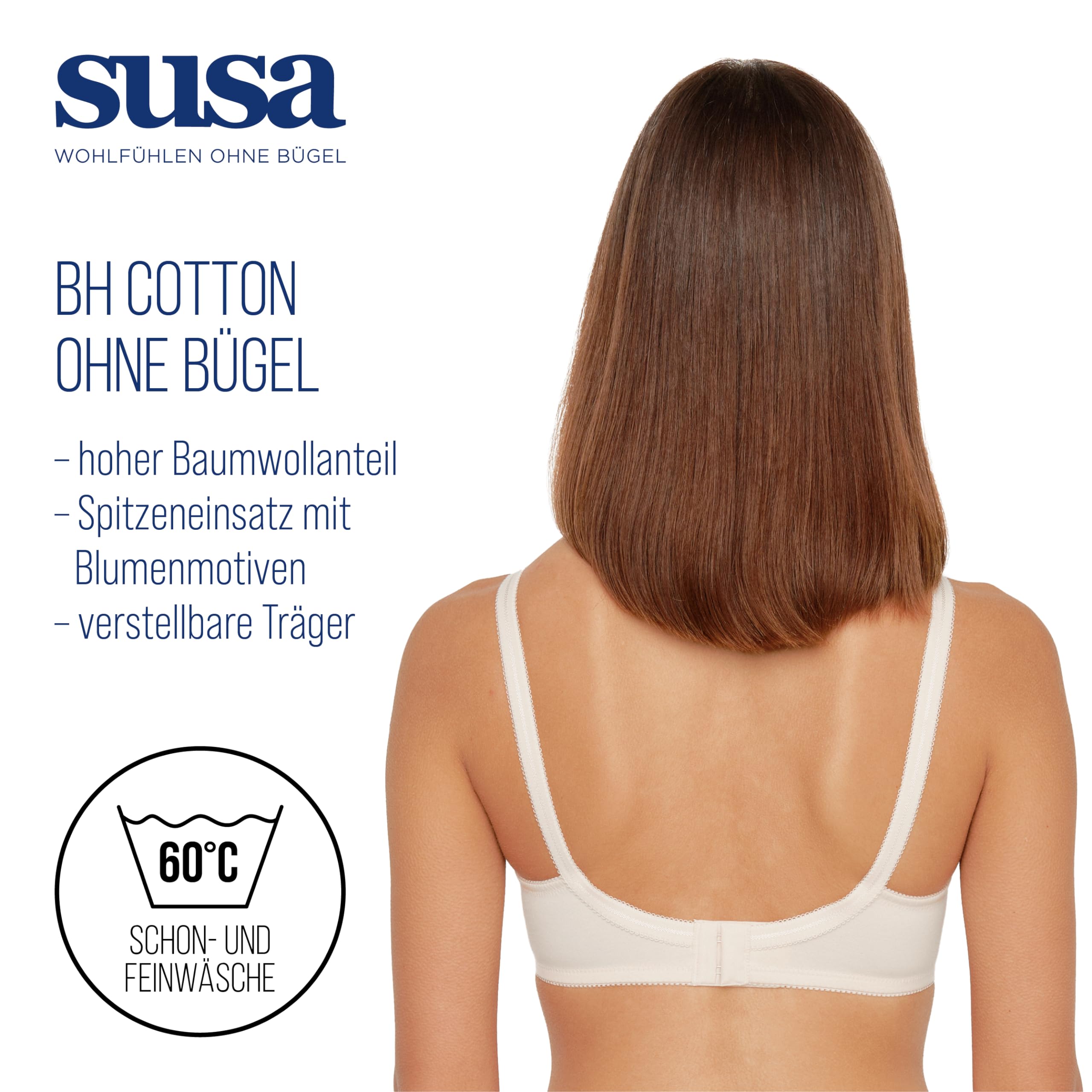 SUSA BH ohne Bügel Topsy , Blickdichter BH mit nahtlos vorgeformten Cups , Gemoldeter BH mit kleiner Blume , Idealer Atmungsaktivität & hoher Stabilität