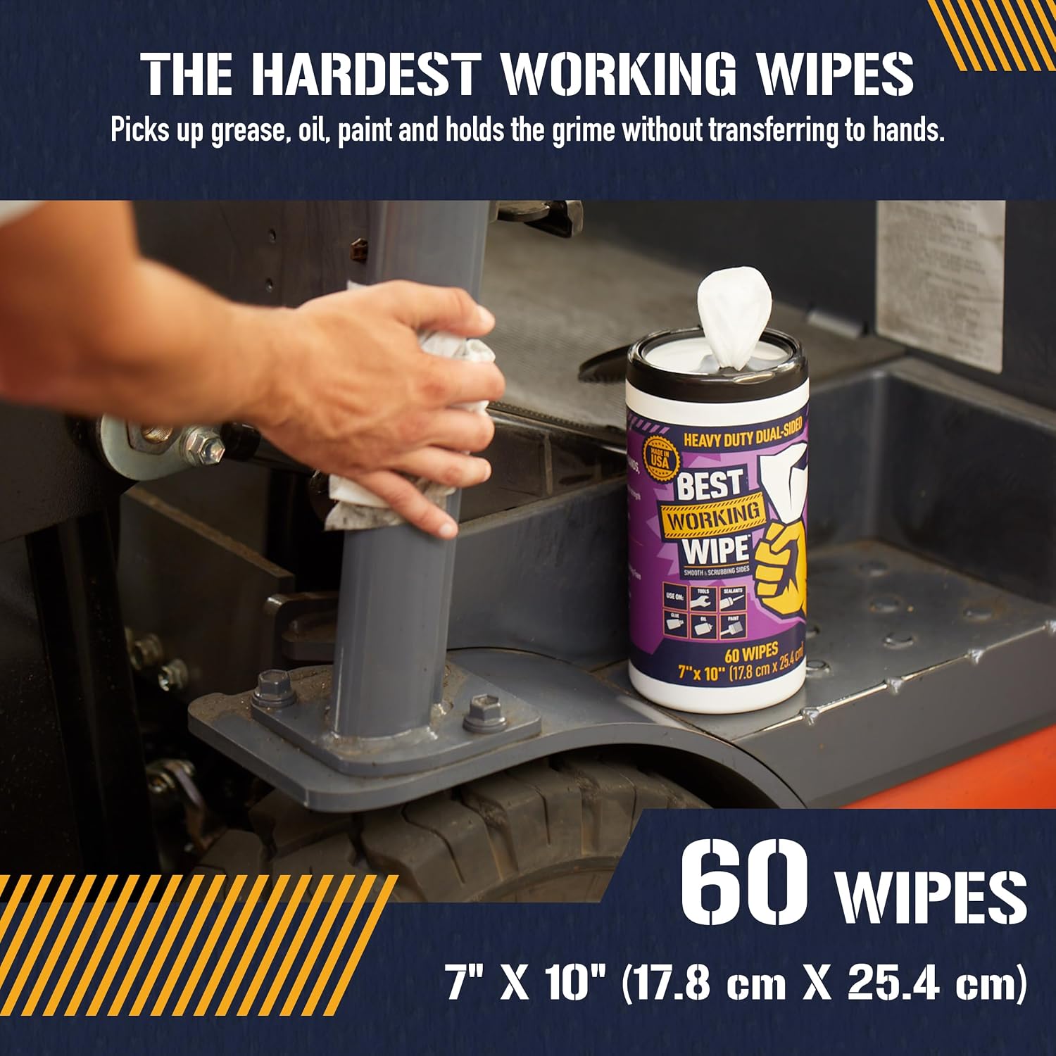 Heavy-Duty Disposable Industrial Work Cleaning Wipes with Dots for Scrubbing, Cleans Paint, Oil, Grime, Grease, Shoes, Engines, Tools, Extra Large, 7” x 10”, 60 Wipes