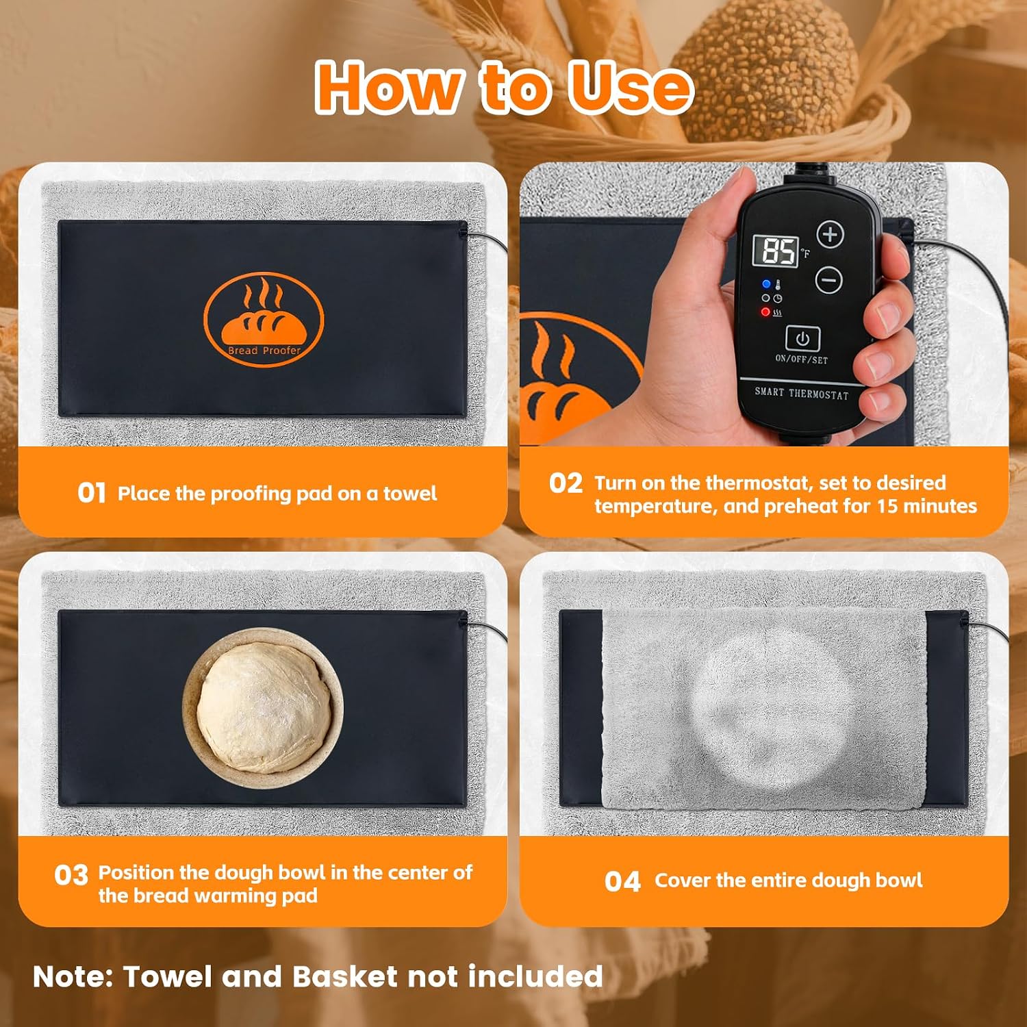 Bread Proofing Warming Mat for Sourdough, Sourdough Warming Mat - 59-140°F Adjustable Thermostat Electric Dough Riser Heating Mat, Dough Mat Heated (10" x 21") - XL Bread Proofing Mat