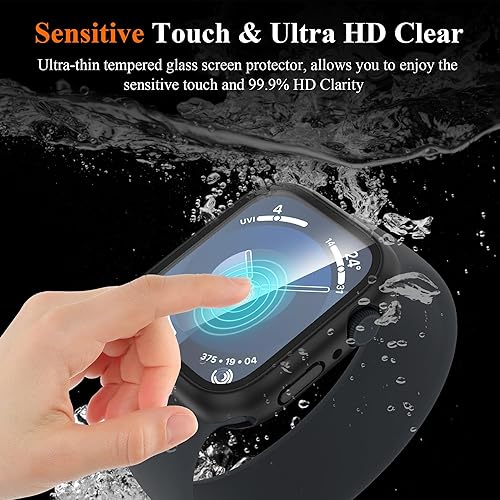 Miniatura 5 de YMHML - Funda impermeable para Apple Watch Series 9 de 1.772 pulgadas, protector de pantalla de vidrio templado 360, cubierta frontal de