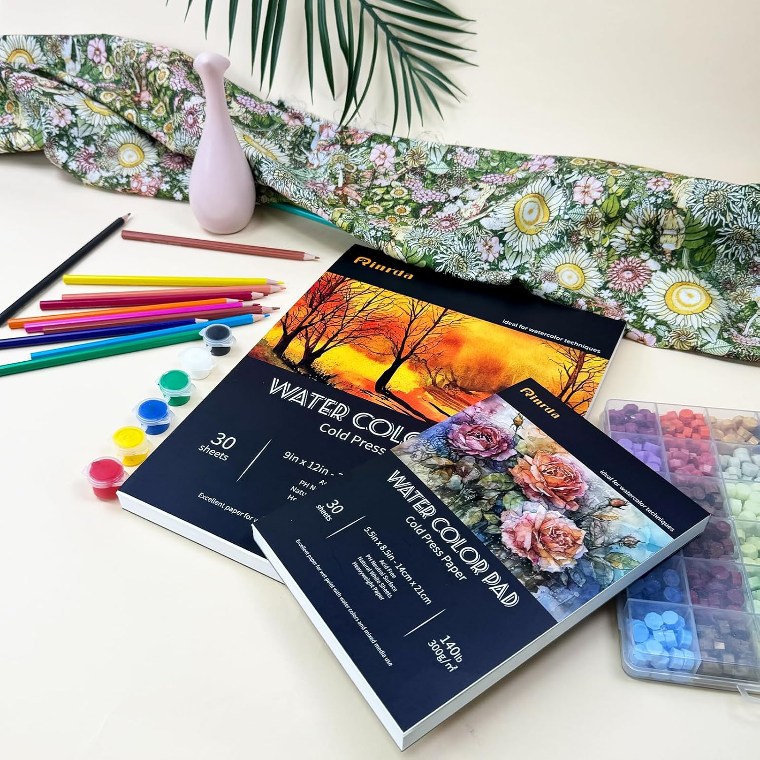 Rinrda Watercolor Pads 5.5x8.5in 3 Pack,90 Sheets of Water Color Paper 140 lb -300GSM Cold Press Acid-Free Paper for Painting & Drawing, Wet, Mixed Media