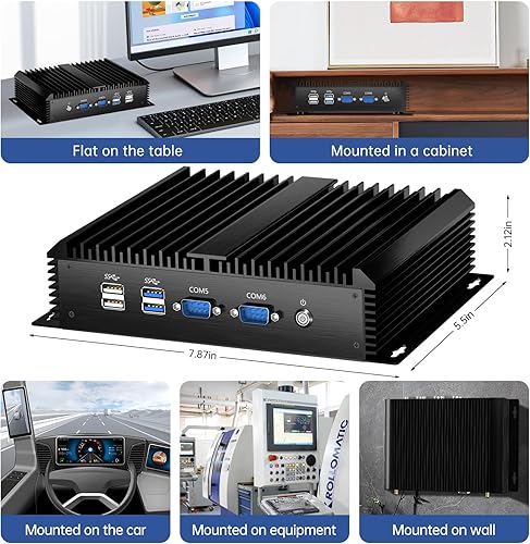 Miniatura 7 de Mini PC industrial, computadora de escritorio sin ventilador Core i5-4200U 1.6-2.6GHz, Windows 10 Pro, 8G RAM, 256G SSD, 2xNICs, 6xCOM RS232, 4xUSB