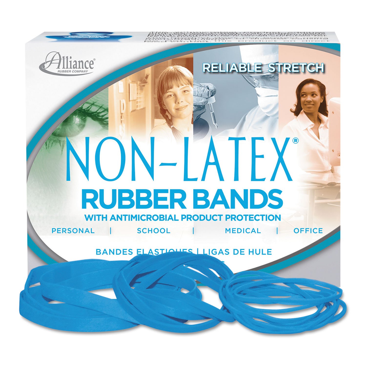 Alliance Antimicrobial Rubber Bands, Size 117B, 7 x 1/8 Inches, Cyan