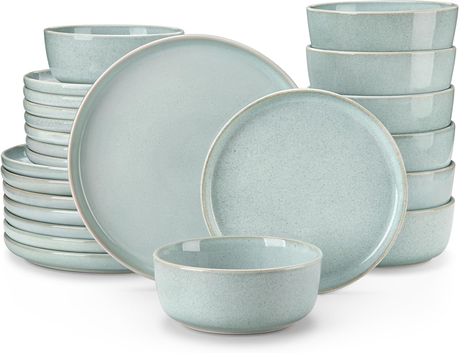 vancasso ANYA 24 Pieces Plates and Bowls Set, Mint Green Dinnerware Sets, Reactive Glaze Dishes Set for 8, Ceramic Dishware Sets Kitchen Dinner Set, Microwave & Dishwasher Safe