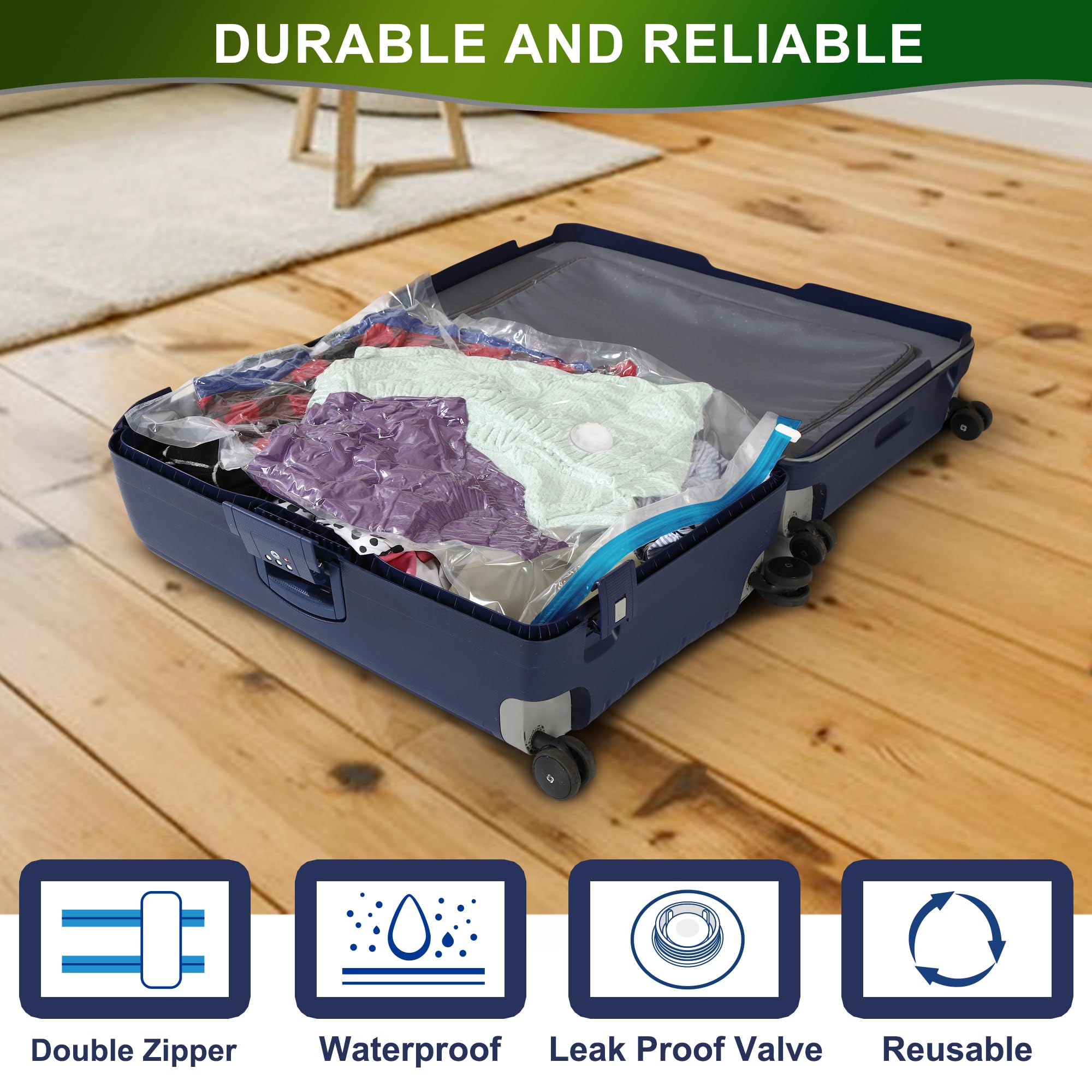 Oumaru Vacuum Storage Bags for Clothes Vacuum Bags, Space Saver Bags for Clothes Duvets and Pillows, Hand Pump Included, 10 Combos - Image 3