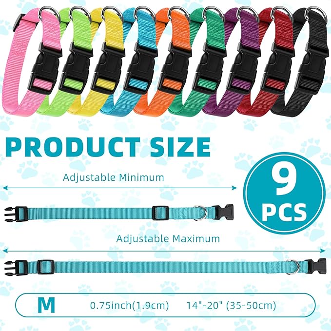 9 Collares Ajustables para Perro, Nailon Suave con Hebilla Rápida, Talla Mediana miniatura 2
