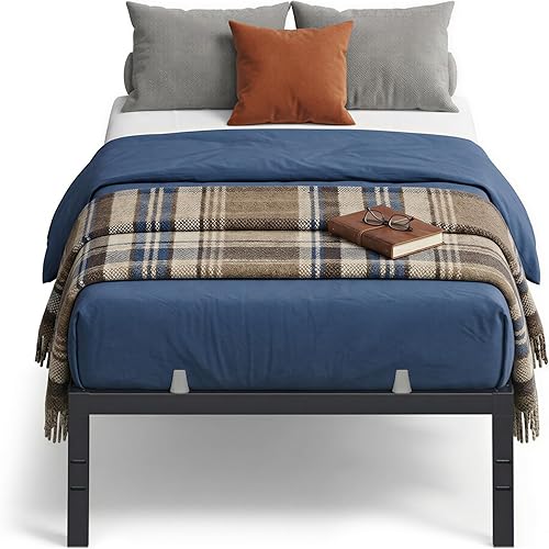 VASAGLE Twin Metal Bed Frame 14 Inches Tall, 550 lb Weight Capacity, No Box Spring Needed, with Under-Bed Storage, Easy Setup, Heavy-Duty Platform Bed, Mattress Retainers, Matte Black URMB653BD02S