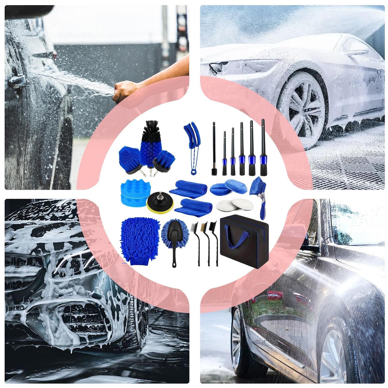 Prodotti per la pulizia auto Portatile Multifunzionale Ergonomico Per | Strumenti per spolvero e lavaggio Set Completo Manutenzione Veicolo Lavaggio Detailing Pulizia