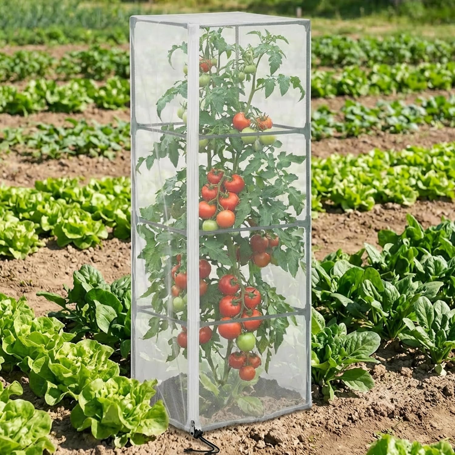 4 Pcs Garden Bird Netting for Square Plant Cage, 59" x 18" x 18" Tomato Cage Garden Net Cover with Zipper, Tomato Trellis Insect Bird Barrier Protection Mesh for Vertical Climbing Plants Vegetables