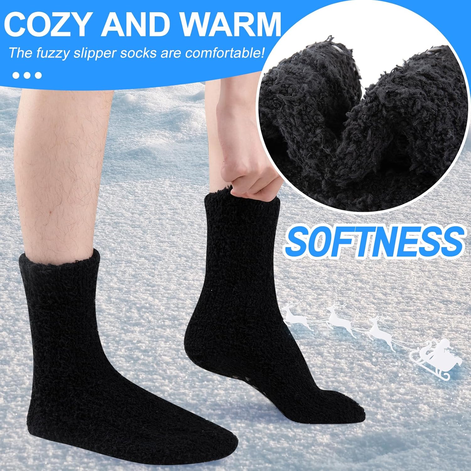 COOVAN Mens Fuzzy Socks Soft Cozy Slipper Fluffy Winter Warm Fleece Socks for Men Plush Sleeping 5 Pairs - Image 5