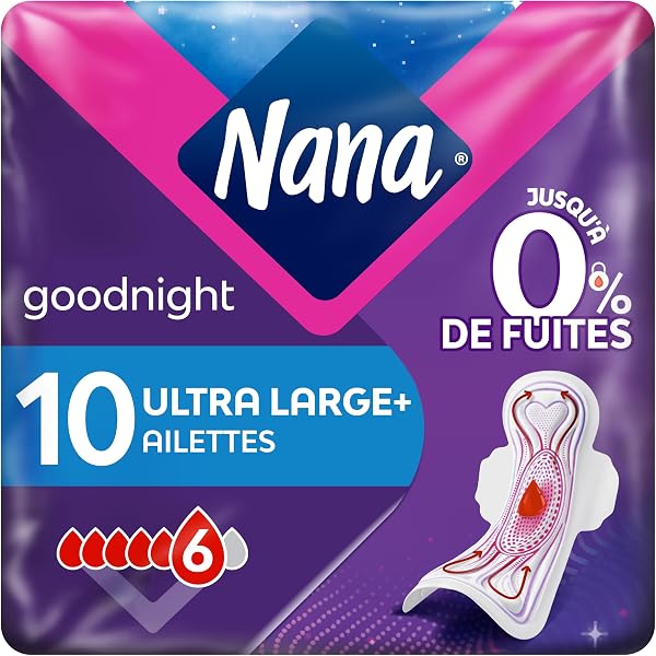 Nana Ultra Goodnight Large Serviettes Hygiéniques Avec Ailettes - 10 unités (lot de 1) - 1