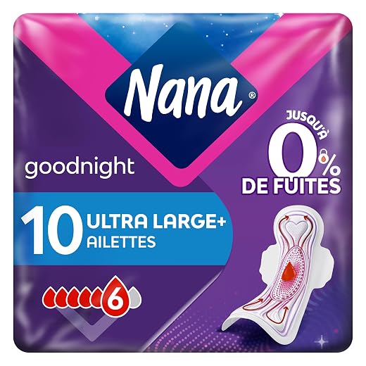Nana Ultra Goodnight Large Serviettes Hygiéniques Avec Ailettes - 10 unités (lot de 1)