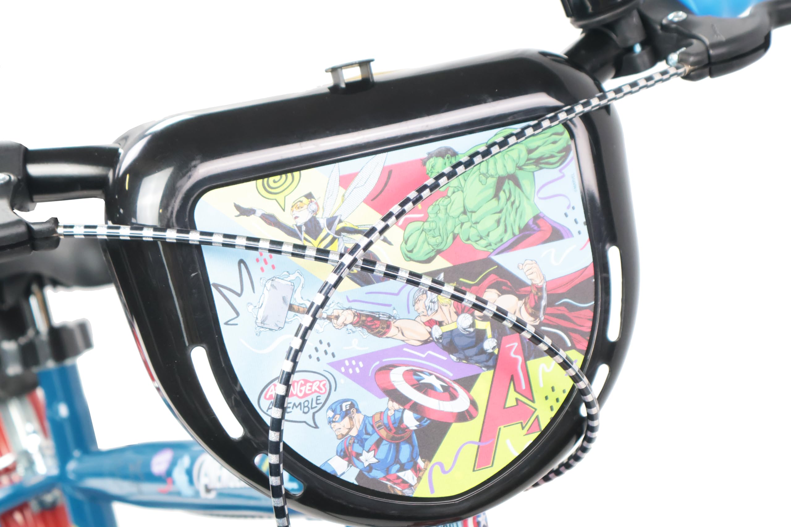 Denver Bike Bicicletta Bambino 16 Pollici Licensed Avengers, 4-6 Anni, Rotelle Removibili, Freni Caliper Anteriore/Posteriore, Telaio Acciaio, Ruote Gonfiabili, Borraccia e Scudo