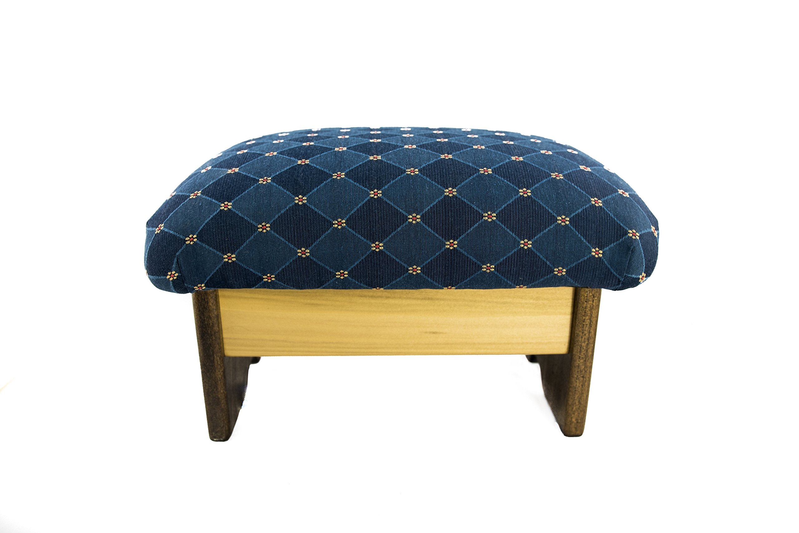 KR Ideas Padded Foot Stool - Handcrafted Wooden Ottoman With Luxury Fabric, Made In USA