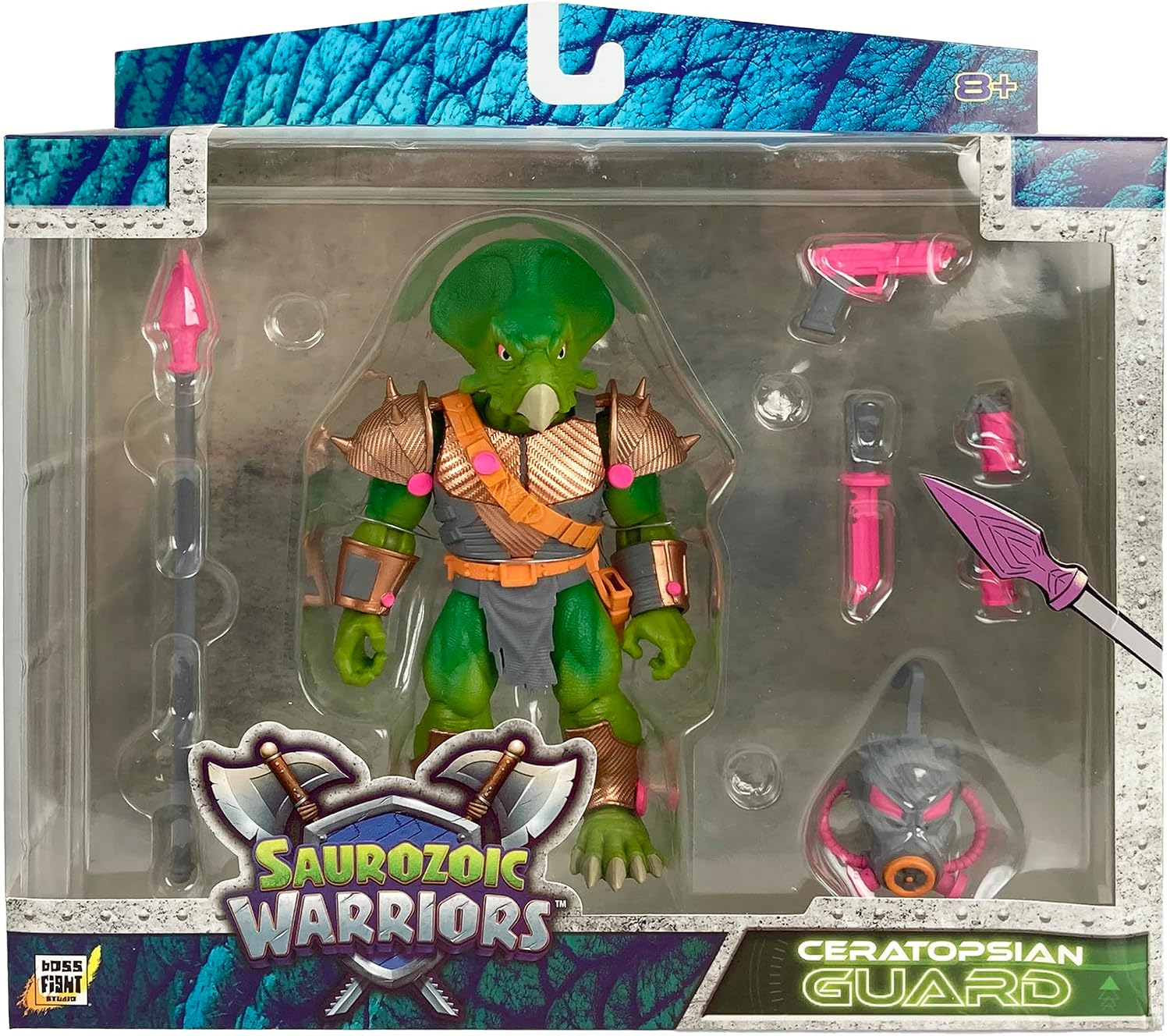 Boss Fight Studio Saurozoic Warrior Ceratopsian Guard Futuristic, Armored Dinosaur Hero – Highly Articulated, Posable Collectible Action Figure, Full Range of Accessories – 6 Inch Scale 1:12, Ages 8+