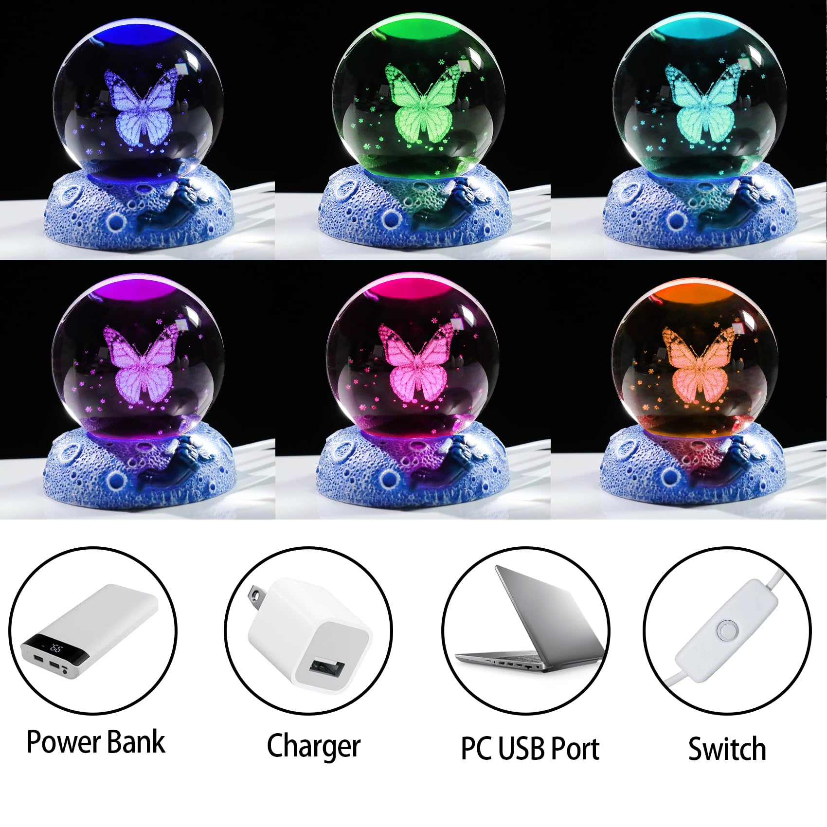 Sfera Di Cristallo Con Farfalla 3D E Luci LED - Decorazione Magica Per Camera - Foto 4