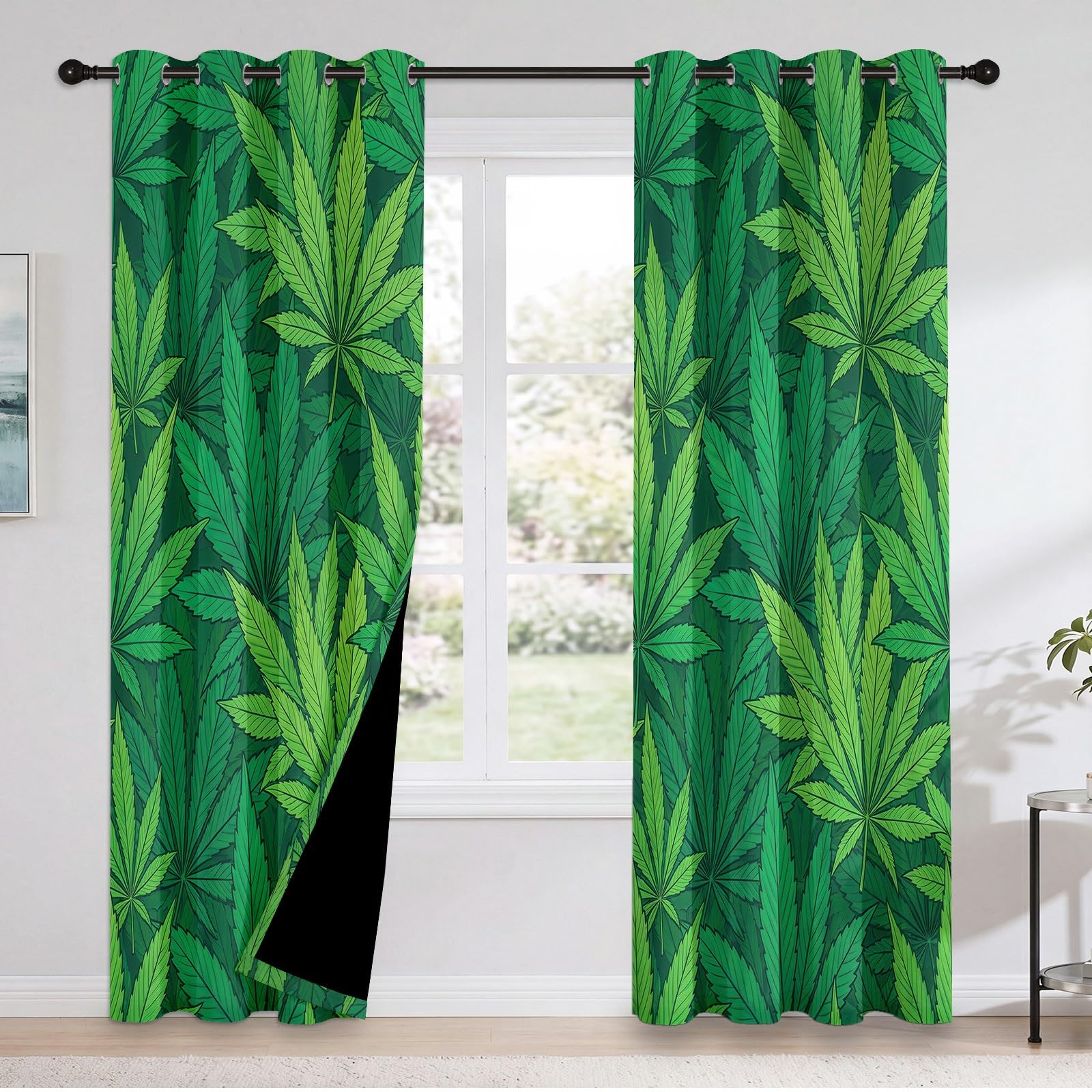 Générique Rideaux pour Enfants 110L X 215H cm (2 Panneaux), Rideaux Isolant Thermique Motif Plante Naturelle, Décoration de Feuille pour Chambre d'enfant Garçon Adolescent Salon Fenetre, Vert