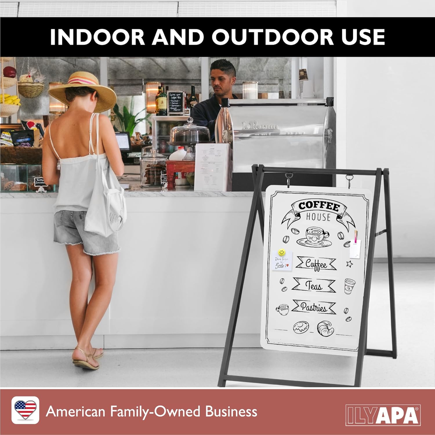 Ilyapa Modern Metal Double Sided Swinging Magnetic Dry Erase Board Sidewalk Sign - 24 X 38 inch A Frame Alternative Whiteboard Sandwich Board Message Sign