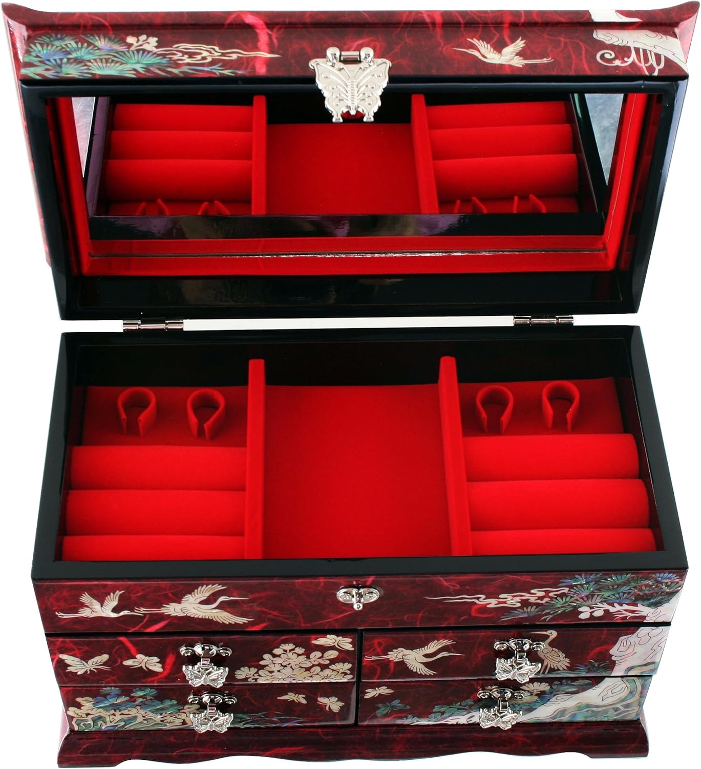 Antique Alive Jewelry Box Crane and Pine Tree in Red Mulberry Paper Jewelry Box : Clothing, Shoes & Jewelry