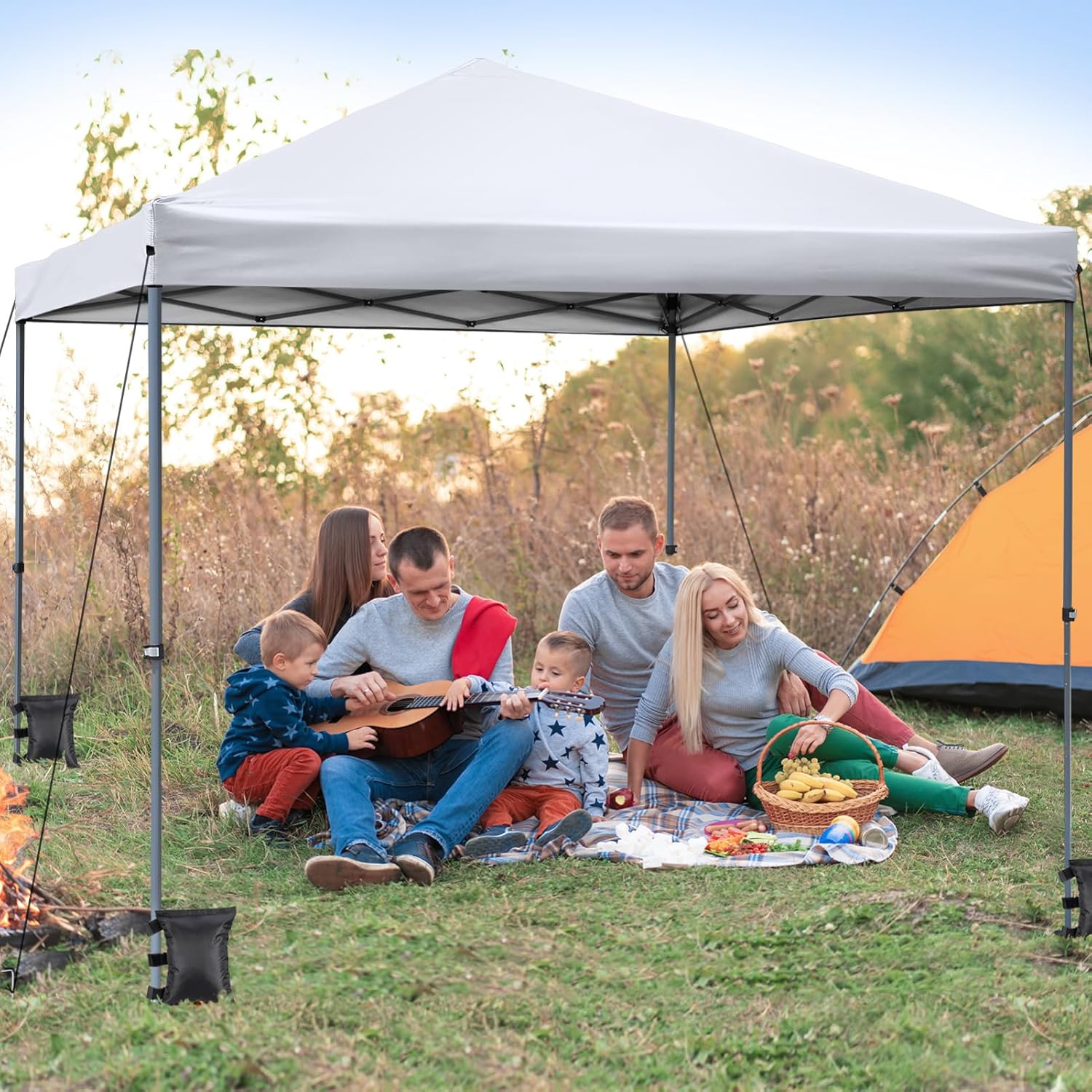 3 * 3 Pop Up Canopy Tent: 300 x 300 x 290 cm Portable Outdoor Canopy, One-Person Setup, Waterproof Canopy with Guylines Carry Bag (White)