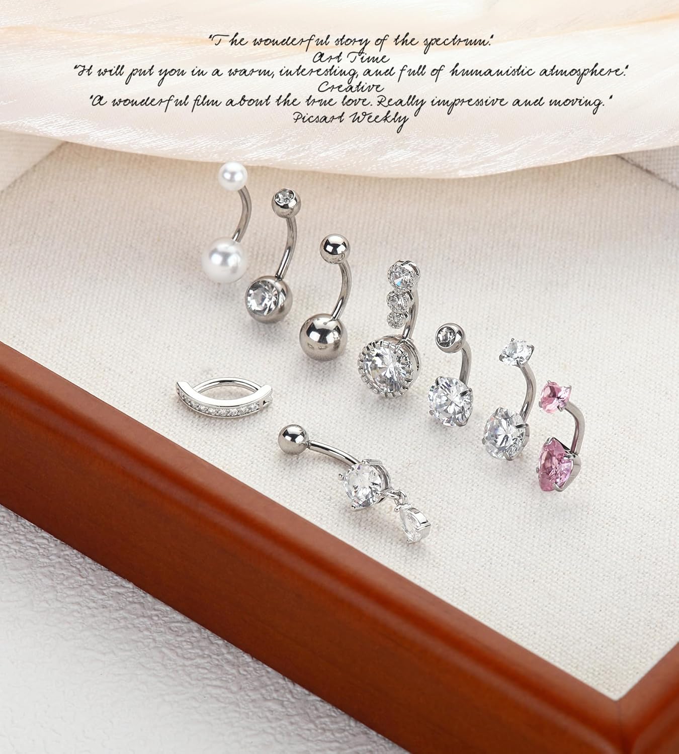 Gold Plated Silver Belly Button Ring Surgical Stainless Steel Belly Rings for Women Pink Heart Clicker Pearl CZ Teardrop Dangle Navel Belly Button Piercing Jewelry - Image 2