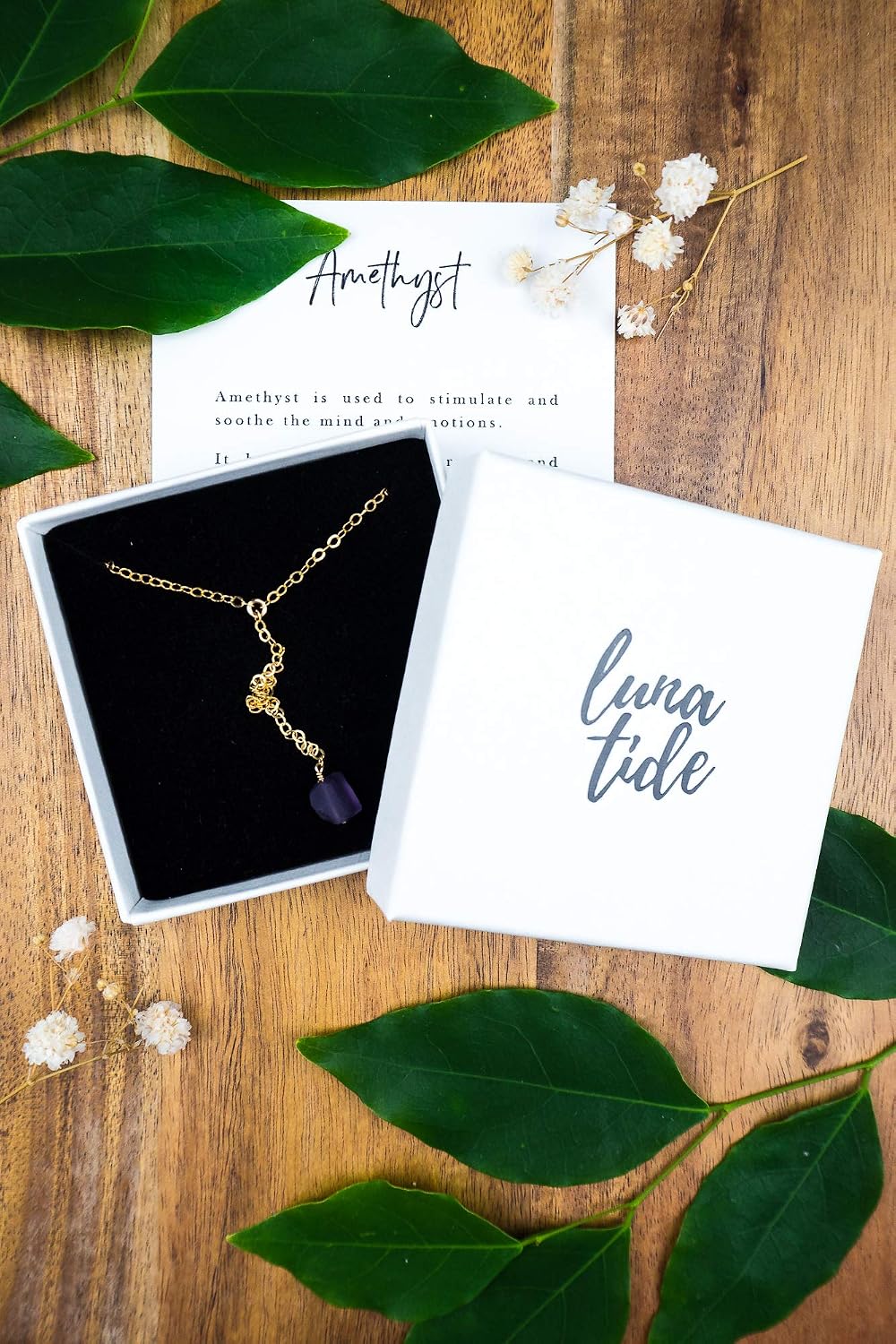 Luna Tide Amethyst Raw Nugget Lariat in 14k Gold Fill