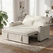 JUMMICO 2 Seater Velvet Sofa Bed Double Sofa Bed with Removable Backrest Adjustable in 5 Positions for Living Room, Bedroom or Office, 70 x 140 x 100 cm Beige