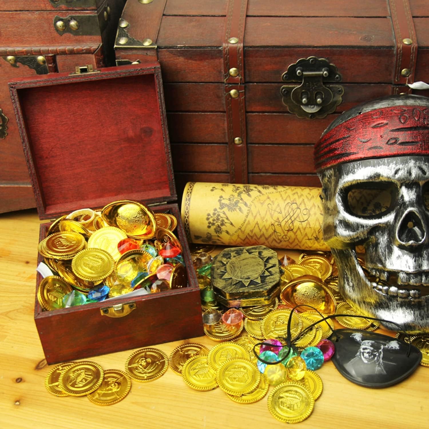 JZK 100 x Monete d'Argento e d'oro in plastica finte Monete Pirata Caccia al Tesoro Giocattoli per Bambini Festa bomboniere Feste per Halloween/Natale/Festa di Compleanno per Bambini
