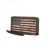 USA Wristlet Wallet for Women's, American Flag Vegan Leather Double Zipper Multi Pocket Small Patriotic Purse