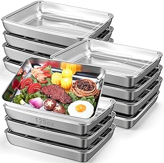 12 Pcs 129 oz Stainless Steel Food Storage Container with Lid Reusable Meal Prep Container Stackable Metal Storage Box Kitchen Tray for Meat Marinating Oven Freezer Leftovers Dishwasher Safe