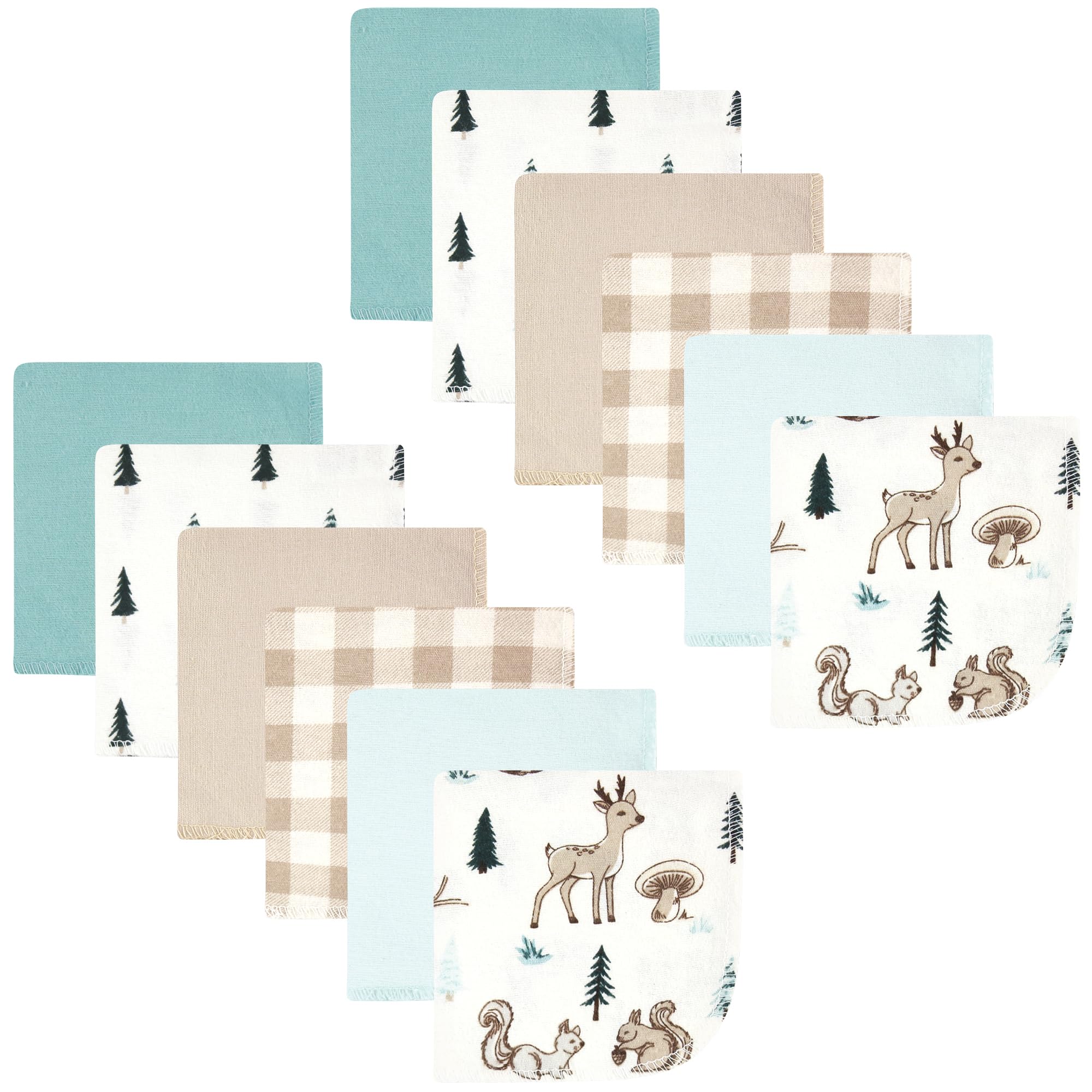 Hudson Baby Unisex Baby Flannel Cotton Poly Washcloths, Boy Woodland Pals 12Pk, One Size