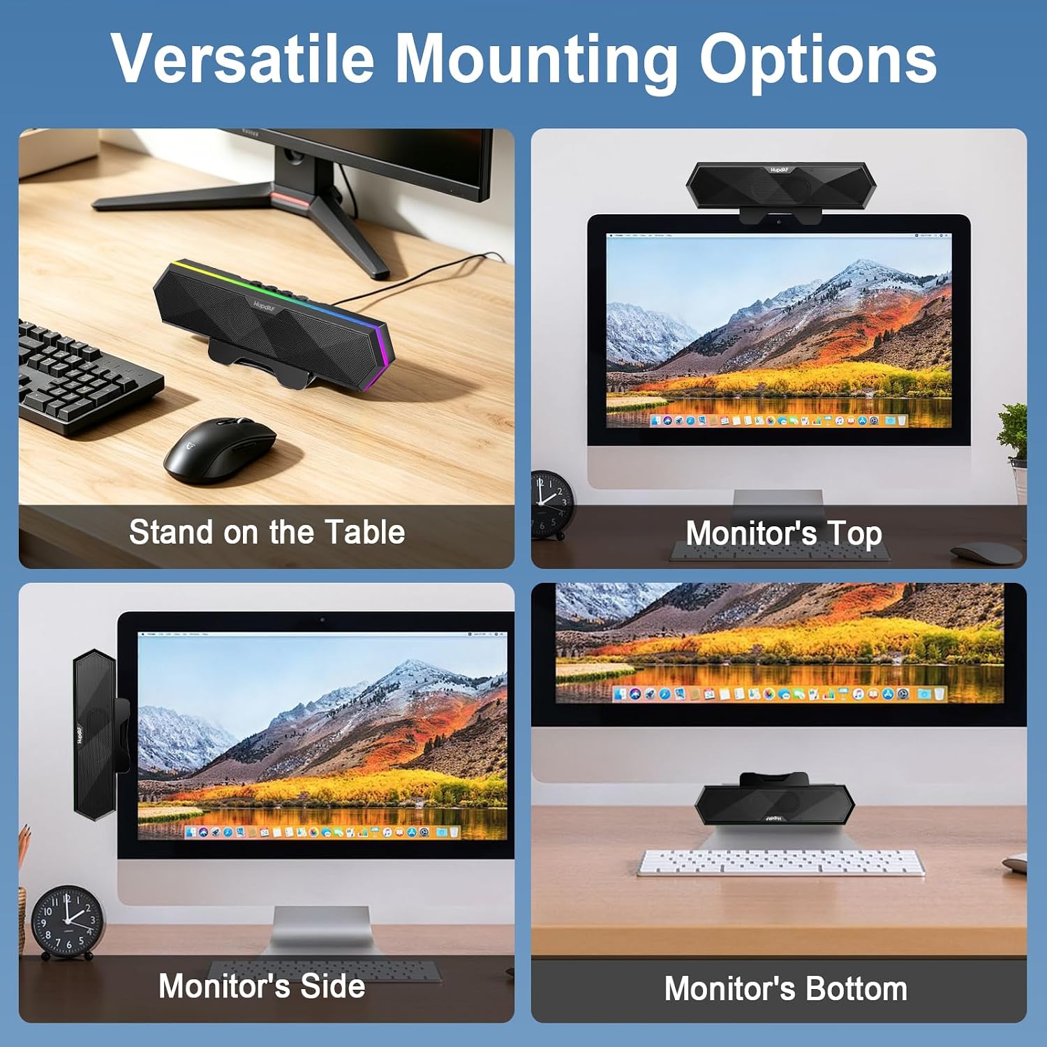 Computer Speakers for Desktop PC, Clip-On Monitor Speaker, Cool RGB Lights