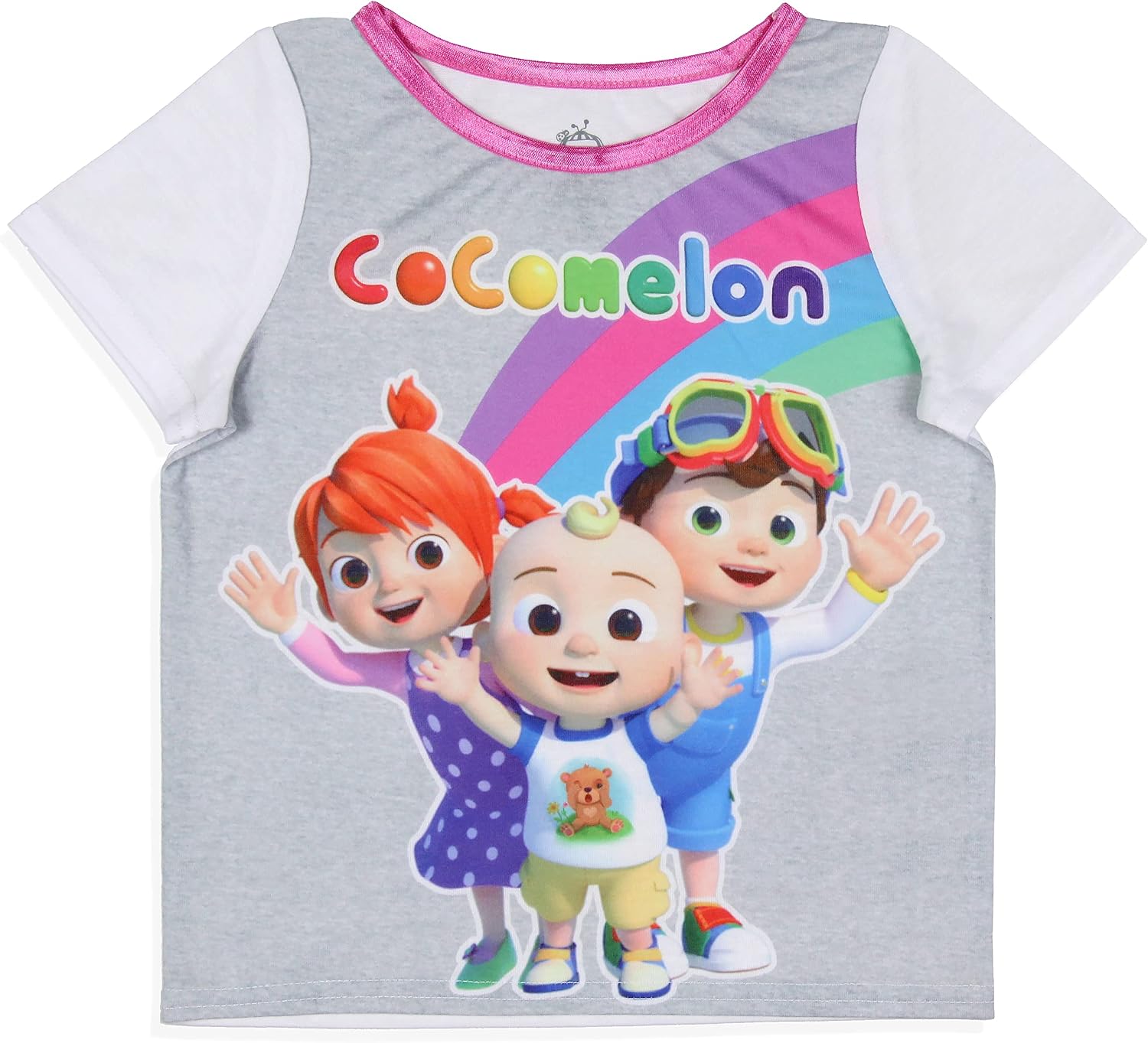 Komar Kids CoComelon Toddler Girls' Rainbow Short Sleeve Shirt And Pants 2PC Pajama Set, 3T