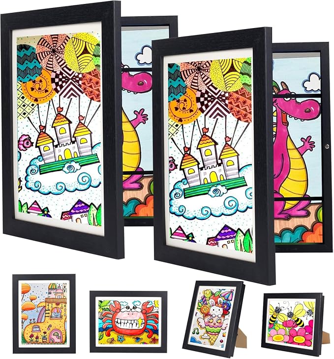 2Pack Kids Artwork Frames Changeable - Kids Art Frame,Kids Art Frames Front Opening Holds 150,8.5x11 Artwork Frames for Kids Art,Black Picture Frame for Display Kid Art Work,With Storage
