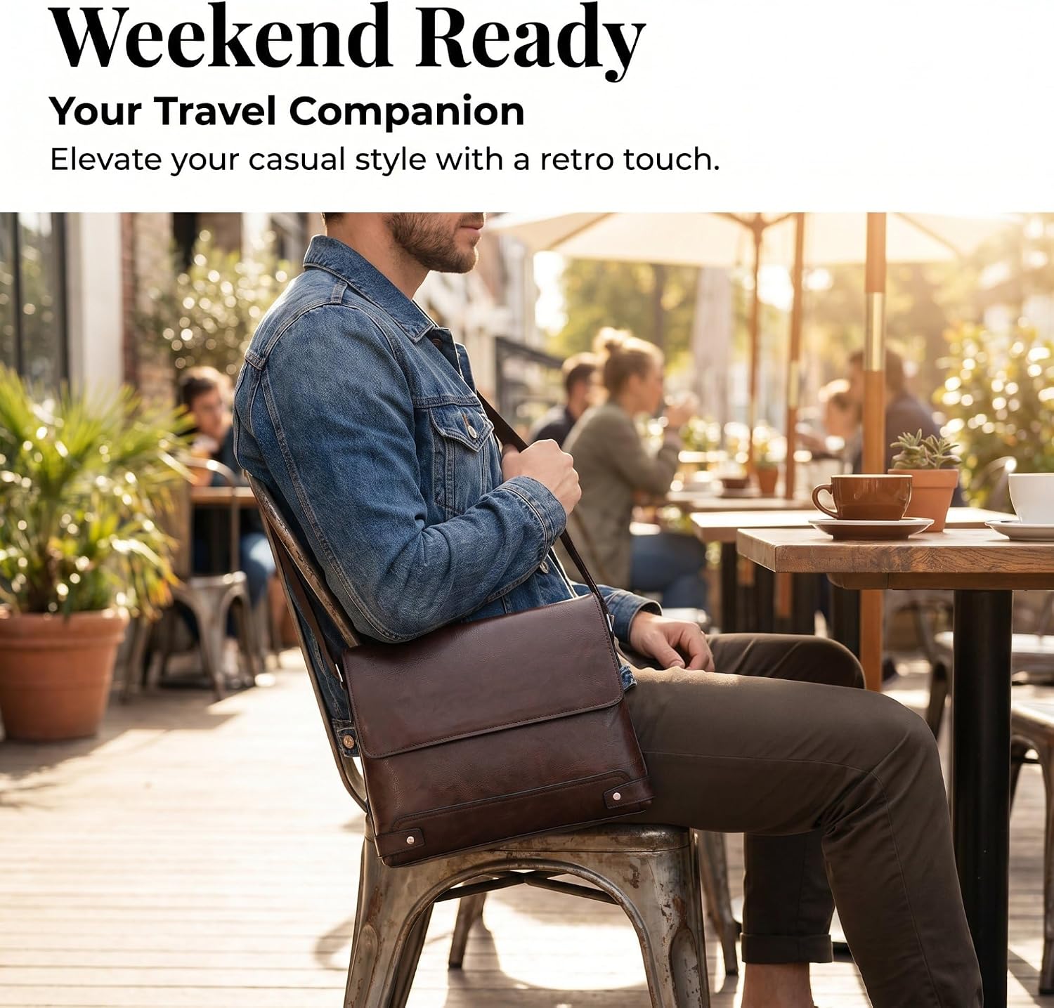 Vintage PU Leather Mens Messenger Bag - Slim Crossbody Shoulder Bag for Work, Travel & Daily Commute Casual Tablet Satchel